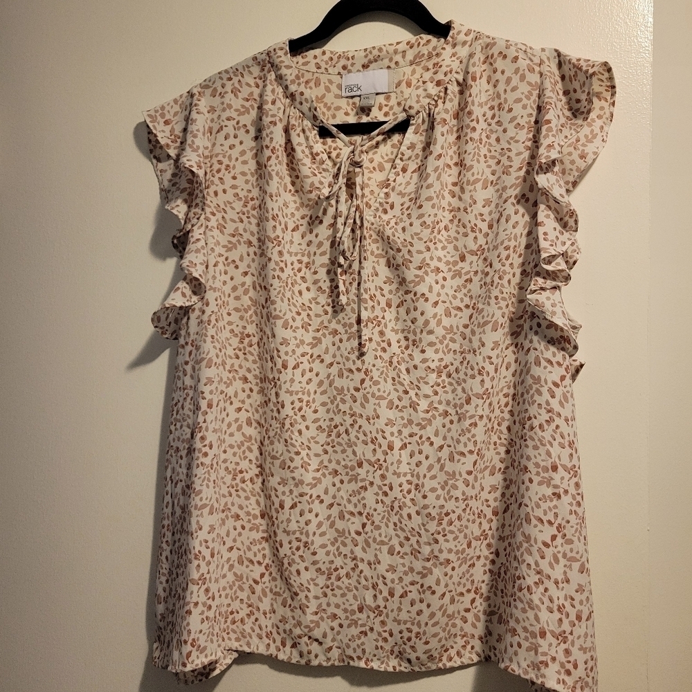 Nordstrom Rack Womens 2XL Blouse Floral Print Flutter Sleeves Tie Front